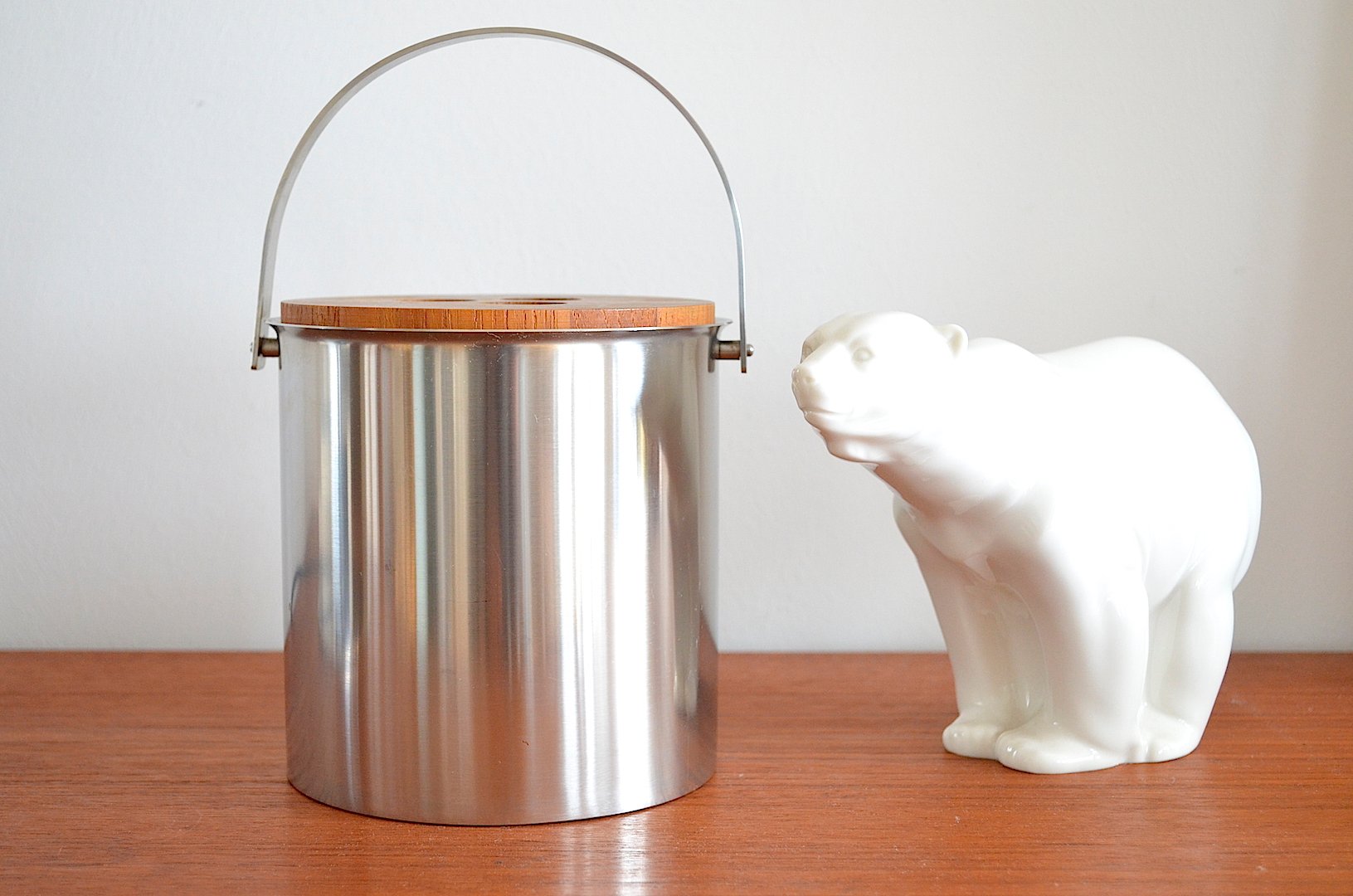 Mid-Century Steel and Teak Cylinda Line Ice Bucket by Arne Jacobsen for Stelton, 1960s