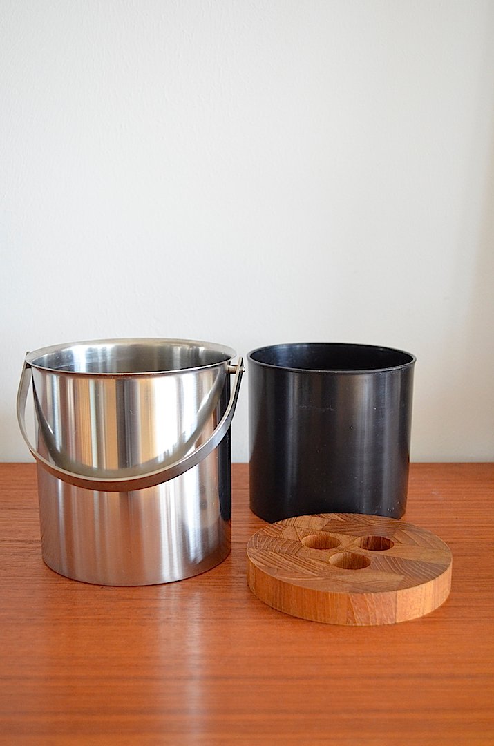 Mid-Century Steel and Teak Cylinda Line Ice Bucket by Arne Jacobsen for Stelton, 1960s