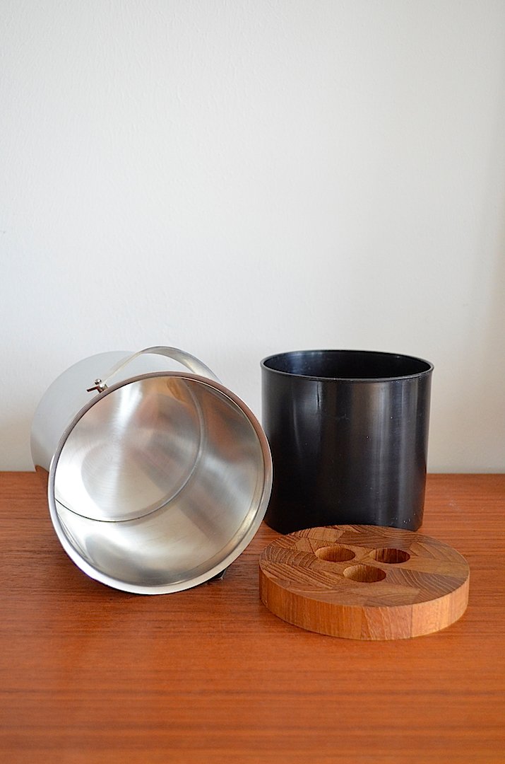 Mid-Century Steel and Teak Cylinda Line Ice Bucket by Arne Jacobsen for Stelton, 1960s