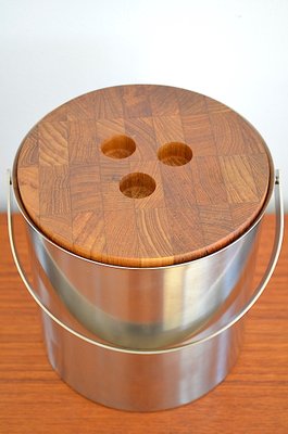 Mid-Century Steel and Teak Cylinda Line Ice Bucket by Arne Jacobssen for Stelton, 1960s-OV-726390