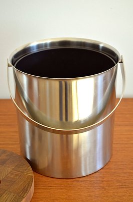 Mid-Century Steel and Teak Cylinda Line Ice Bucket by Arne Jacobssen for Stelton, 1960s-OV-726390