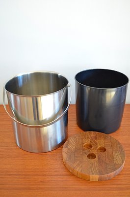 Mid-Century Steel and Teak Cylinda Line Ice Bucket by Arne Jacobssen for Stelton, 1960s-OV-726390