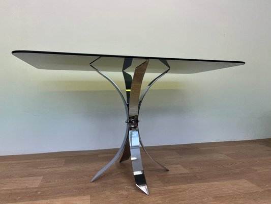 Mid-Century Steel Chrome and Smoked Glass Dining Table, 1975-TZ-1802515