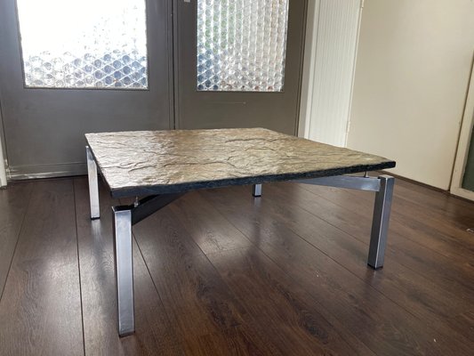 Mid-Century Steel & Slate Coffee Table-DE-743993