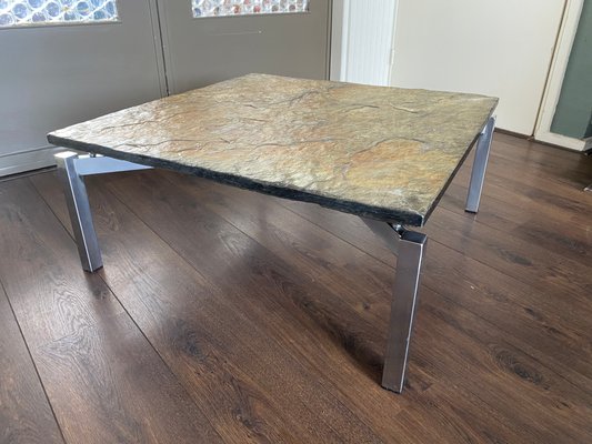 Mid-Century Steel & Slate Coffee Table-DE-743993