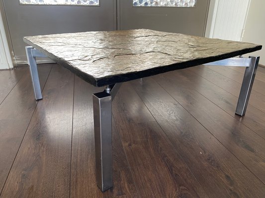 Mid-Century Steel & Slate Coffee Table-DE-743993