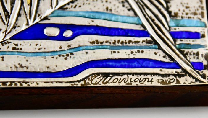 Mid-Century Sterling Silver and Enamel Box with Fish by Ottaviani, 1960s-KTN-1700938