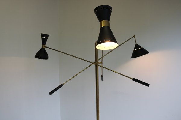 Mid-Century Stilnovo Style Floor Lamp in Carrara Marble & Black Brass, 1950s-WIP-1355170