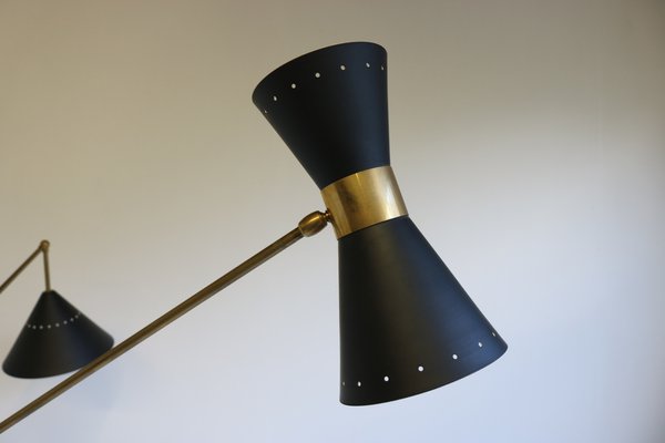 Mid-Century Stilnovo Style Floor Lamp in Carrara Marble & Black Brass, 1950s-WIP-1355170