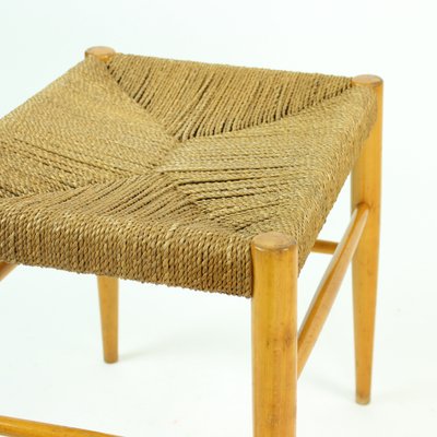 Mid-Century Stool in Oak Wood and Rope, Czechoslovakia, 1960s-UL-792845