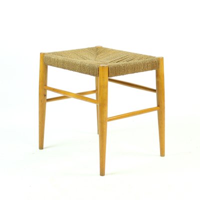 Mid-Century Stool in Oak Wood and Rope, Czechoslovakia, 1960s-UL-792845