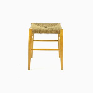 Mid-Century Stool in Oak Wood and Rope, Czechoslovakia, 1960s-UL-792845