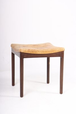 Mid-Century Stool in Patinated Leather Denmark, 1960s-FK-1284325