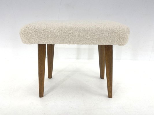 Mid-Century Stool in Sheep Skin Fabric, 1970s-TZ-1383604