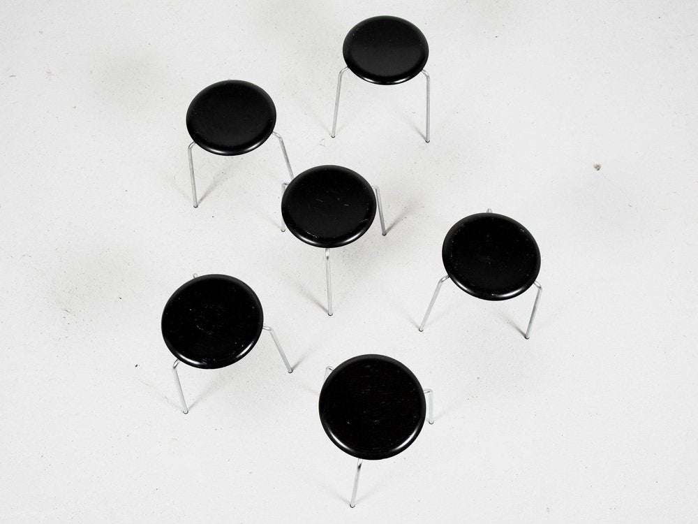 Mid-Century Stools in Black by Arne Jacobsen for Fritz Hansen, 1964, Set of 6