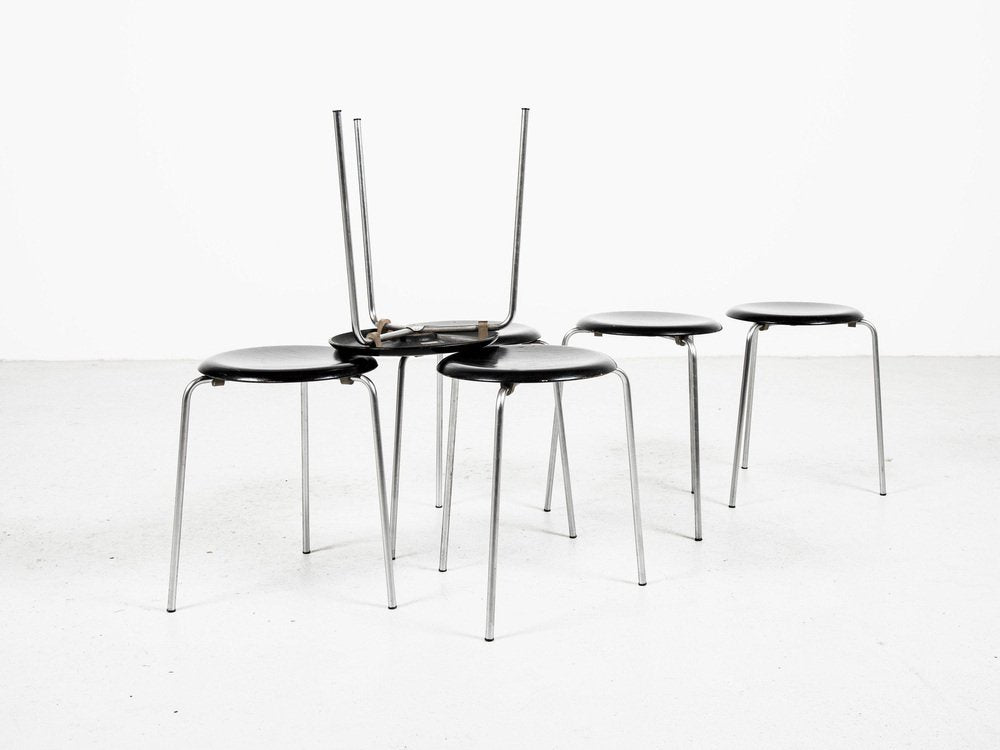 Mid-Century Stools in Black by Arne Jacobsen for Fritz Hansen, 1964, Set of 6