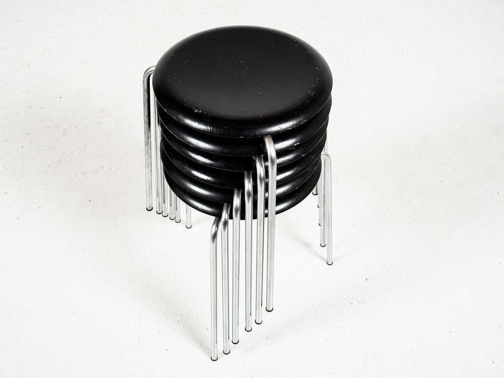 Mid-Century Stools in Black by Arne Jacobsen for Fritz Hansen, 1964, Set of 6