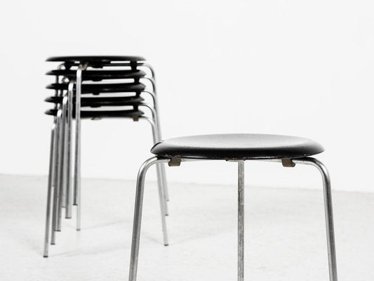 Mid-Century Stools in Black by Arne Jacobsen for Fritz Hansen, 1964, Set of 6-MF-1765671