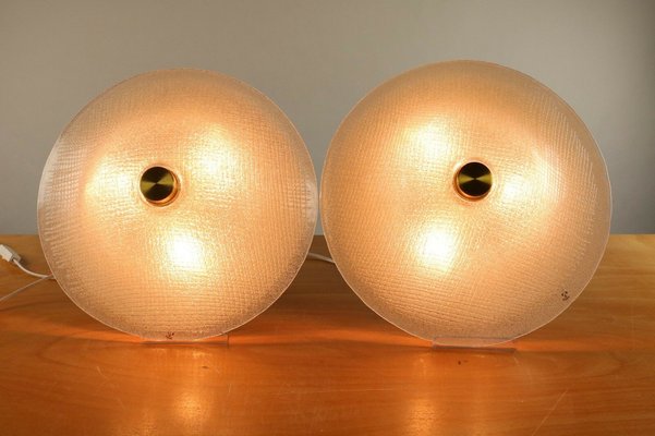 Mid-Century Structured Ice Glass Flush Mounts from Peill & Putzler, 1960s, Set of 2-FUP-943642