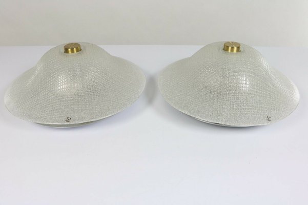 Mid-Century Structured Ice Glass Flush Mounts from Peill & Putzler, 1960s, Set of 2-FUP-943642