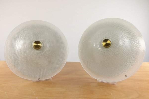 Mid-Century Structured Ice Glass Flush Mounts from Peill & Putzler, 1960s, Set of 2-FUP-943642