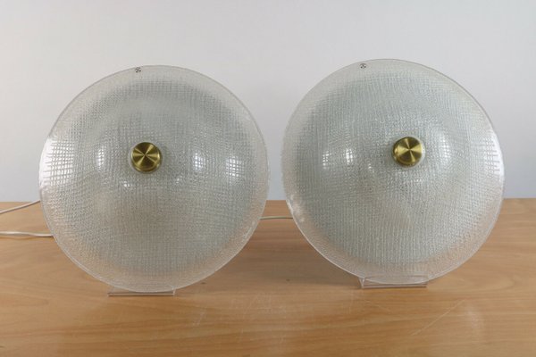 Mid-Century Structured Ice Glass VTG Flush Mounts from Peill & Putzler, 1950s, Set of 2-FUP-702572