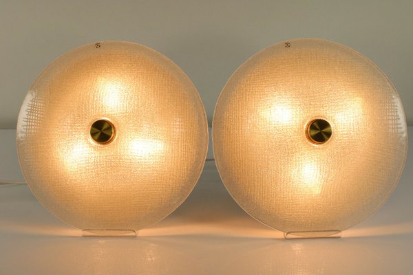 Mid-Century Structured Ice Glass VTG Flush Mounts from Peill & Putzler, 1950s, Set of 2-FUP-702572