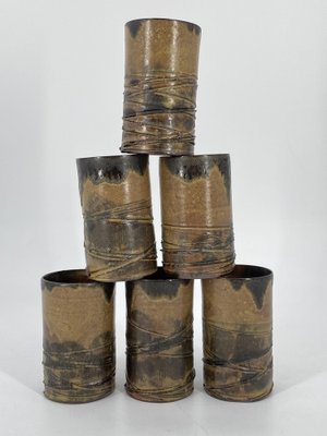 Mid-Century Studio Ceramic Jug with 6 Cups by Luise Dunker for Flensburg Germany, 1950, Set of 7-CZ-2041071