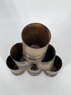 Mid-Century Studio Ceramic Jug with 6 Cups by Luise Dunker for Flensburg Germany, 1950, Set of 7-CZ-2041071