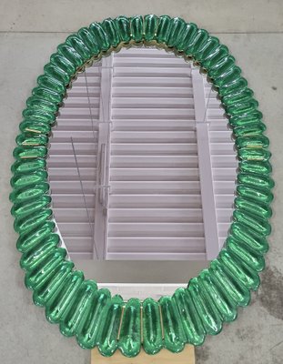 Mid-Century Style Italian Oval Mirror in Murano Glass and Brass, 2000-UH-1754602