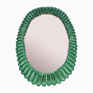 Mid-Century Style Italian Oval Mirror in Murano Glass and Brass, 2000-UH-1754602