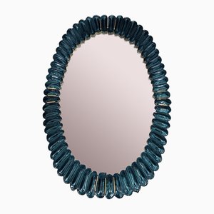 Mid-Century Style Italian Oval Mirror in Murano Glass and Brass, 2000-UH-1754603