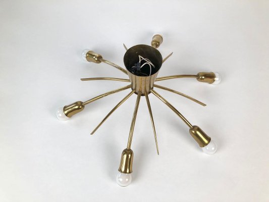 Mid-Century Sun Brass Ceiling Lamp, 1950s-BAF-763515