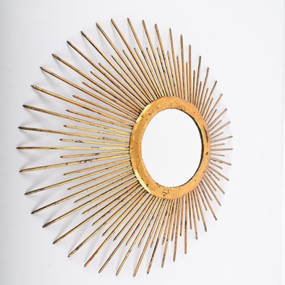 Mid-Century Sunburst Mirror in Gilded Iron with Lighting, Italy, 1960s-JDR-1425995