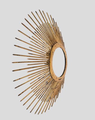 Mid-Century Sunburst Mirror in Gilded Iron with Lighting, Italy, 1960s-JDR-1425995