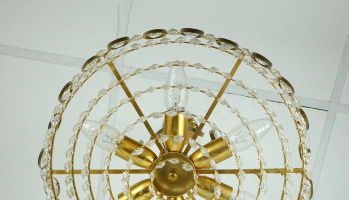 Mid-Century Suspension Crystal Glass and Brass-Plated Lamp by Christoph Palme for Palwa-FH-912796