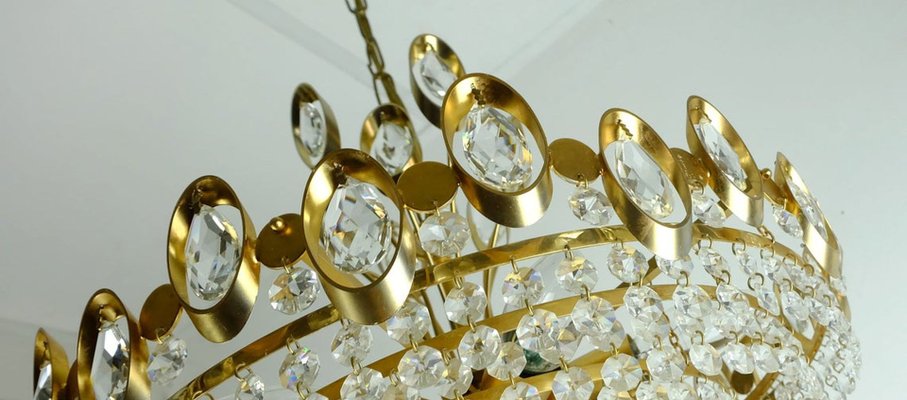 Mid-Century Suspension Crystal Glass and Brass-Plated Lamp by Christoph Palme for Palwa-FH-912796