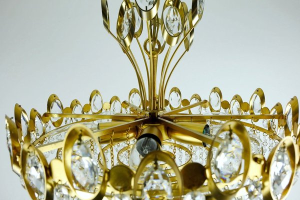 Mid-Century Suspension Crystal Glass and Brass-Plated Lamp by Christoph Palme for Palwa-FH-912796