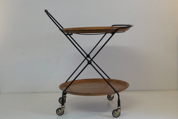 Mid-Century Swedish Bar Cart with Teak Tablet and String Frame by Paul Nagel for Jie Gantofta, 1960s-VRE-1162396