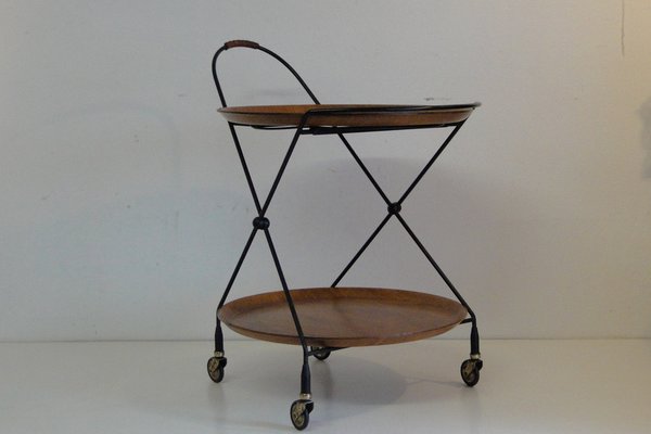 Mid-Century Swedish Bar Cart with Teak Tablet and String Frame by Paul Nagel for Jie Gantofta, 1960s-VRE-1162396