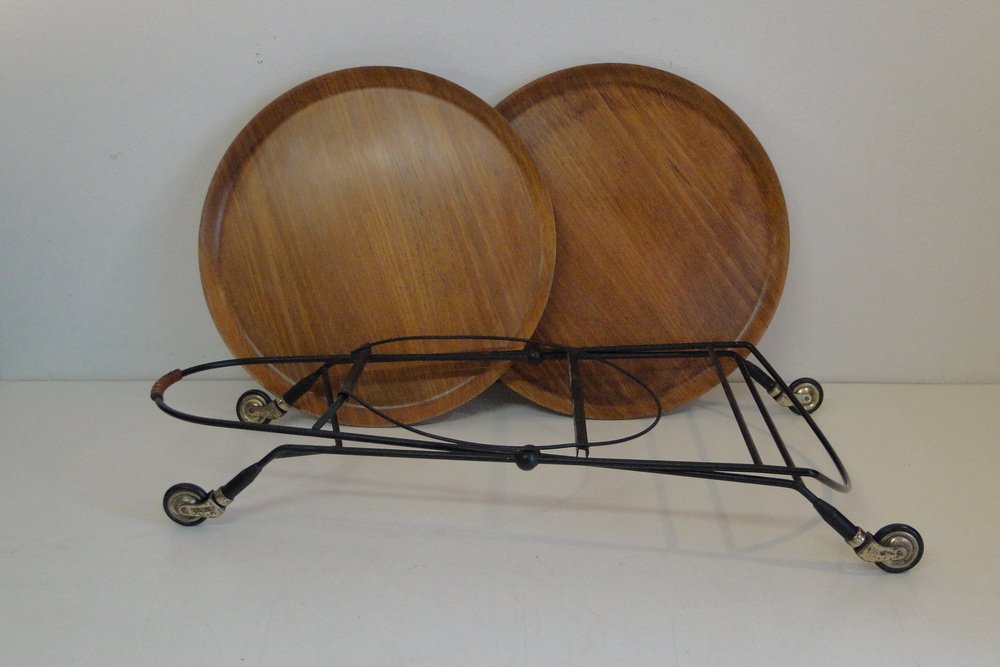 Mid-Century Swedish Bar Cart with Teak Tablet and String Frame by Paul Nagel for Jie Gantofta, 1960s