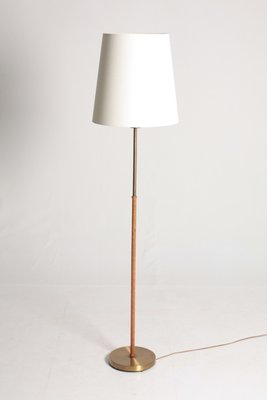 Mid-Century Swedish Brass and Braided Leather Floor Lamp, 1950s-FK-565728