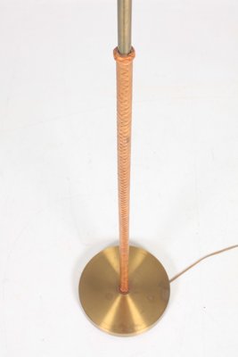 Mid-Century Swedish Brass and Braided Leather Floor Lamp, 1950s-FK-565728