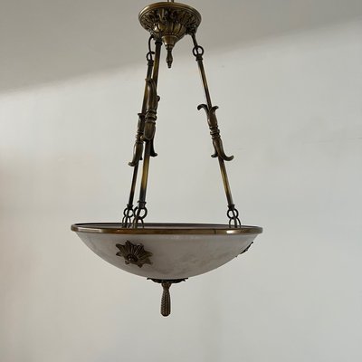 Mid-Century Swedish Brass and Frosted Glass Plafonnier Light-JRP-1436409