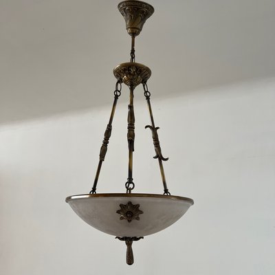 Mid-Century Swedish Brass and Frosted Glass Plafonnier Light-JRP-1436409