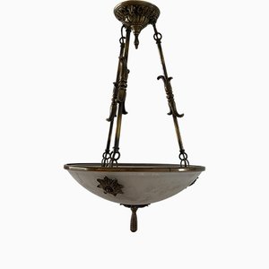 Mid-Century Swedish Brass and Frosted Glass Plafonnier Light-JRP-1436409