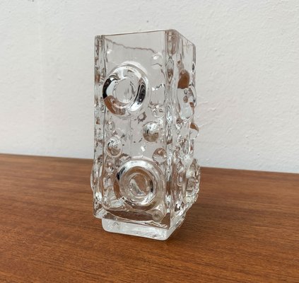 Mid-Century Swedish Brutalist Bubble Glass Block Vase by Josef Schott for Smalandshyttan, 1960s-UAH-1313814