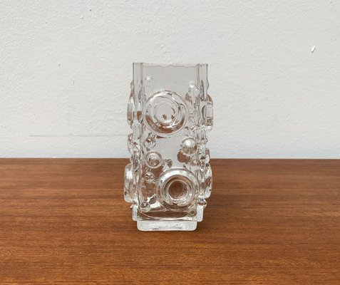 Mid-Century Swedish Brutalist Bubble Glass Block Vase by Josef Schott for Smalandshyttan, 1960s-UAH-1313814