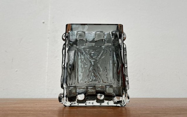 Mid-Century Swedish Brutalist Bubble Glass Block Vase by Josef Schott for Smålandshyttan, 1960s-UAH-1721007