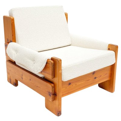 Mid-Century Swedish Brutalist Lounge Chair in Solid Pine, 1970s-QQA-1298314